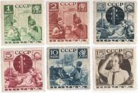 1936-07-12 Серия Набор марок 6 шт СССР Перф лин 13¾  Поможем почте II O