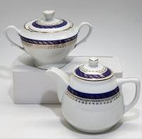 Чайник и сахарница фарфор кобальт позолота Польша времен СССР