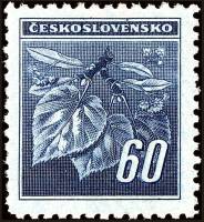 (1945-022) Марка Чехословакия "Липовая ветка (Голубая)"    Липовая ветка. Пражское издание (Стандарт