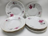 Тарелки 5 столовых и 5 суповых Роза фарфор Каролина Польша