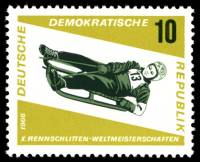 (1966-004) Марка Германия (ГДР) "Женский одиночный разряд"    ЧМ по санному спорту III Θ