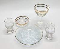 Бокал + креманка + блюдо + 2 стопки, стекло, позолота