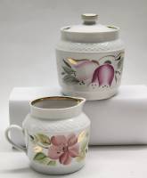 Сахарница и сливочник чайного сервиза Пролетарий Бронницы фарфор ручная роспись СССР винтаж 1980-е 