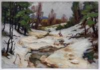 Картина Тулаев В. Н. 1974 г. Лесной ручей Пейзаж масло картон 35х25 см