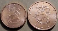 2005, 2 монеты, 1 и 2 цента Набор монет Евро Финляндия 2005 год   UNC