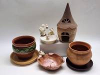 Горшочки Блюдца Пепельница - собака Подсвечник керамика 7 предметов