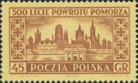 (1954-040) Марка Польша "Гданьск"   500-летие возвращения Поморья III Θ