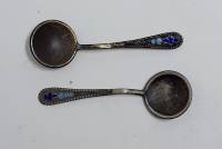 Ложки-загребушки, 2 шт, серебро 875 пр., 'эмаль, длина 5,2 см., СССР  (сост. на фото)