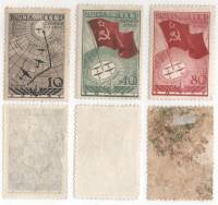 1938-02 04 05 Серия Набор марок 3 шт СССР  Воздушаная экспедиция Северный Полюс-1 II O