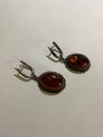 Сережки 1 пара, серебро 925 пр, вставка янтарь, английский замок