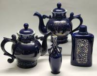 Чайники заварочные Новгород 2 шт Штоф и ваза фарфор кобальт позолота СССР винтаж 4 предмета
