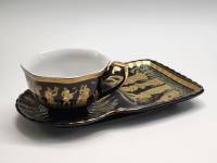 Кофейная пара черная Ultra Fine Porcetlain греческий сюжет сбор урожая фарфор золочение