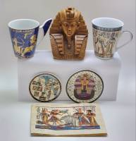 Сувениры из Египта Чашки кружки чайные блюдца папирус Статуэтка бюст фараон Тутанхамон 6 предметов