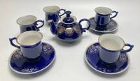 Чайный набор посуды, кобальт, позолота, Возрождение, 9 предметов