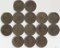 1961-1991 1 копейка 14 монет Набор СССР 72 73 80 82-91л 91м  XF