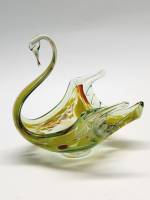 Статуэтка конфетница Лебедь цветное стекло гутная техника СССР