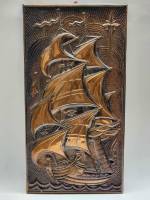 Панно чеканка Корабль Парусник СССР  49 х 26 см