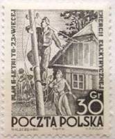 (1951-040) Марка Польша "Строительство ЛЭП (Серо-черная)"   Шестилетний план: электрическая промышле