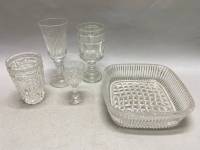 Салатник фруктовница, стакан, рюмка и 2 бокала хрусталь