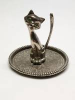 Подставка для колец Кошка с зелеными глазами мельхиор СССР