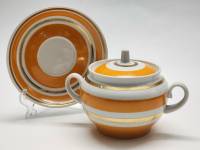 Сахарница и блюдце Красный фарфорист СССР винтаж 1970-е оранжевые полоски