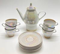 Кофейный сервиз, перламутр, Минск, СССР, 6 персон, 13 предметов