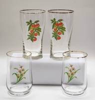 Стаканы 4 шт стекло позолота деколь СССР винтаж ягодки-цветочки