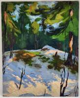 Картина Тулаев В. Н. 1975 г. Снег в зимнем лесу Пейзаж масло картон 30х24 см