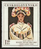 (1975-063) Марка Чехословакия "Девушка в народном костюме"    Произведения искусства из национальных