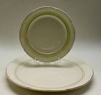 Блюдо сервировочное круглое и тарелка ЗиК Конаково СССР винтаж с салатовой полоской