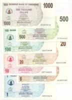 2006-2007 7 штук 1 5 10 20 100 500 1000 долларов Набор банкнот Зимбабве    UNC