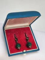 Серьги серебро без клейма малахит английский замок Европа конец 19 - начало 20 в