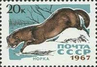 1967-082 Марка СССР Норка   Пушные промысловые звери II O