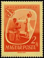 (1959-045) Марка Венгрия "Отдыхающие"    Озеро Балатон I Θ