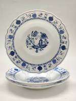 Тарелки суповые 3 шт стеклокерамика белые с синим узором Bormioli Rocco Италия