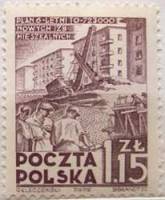 (1951-039) Марка Польша "Строительство дома (Серо-фиолетовая)"   Шестилетний план: жилищное строител