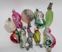 Набор ёлочных игрушек, "Ассорти", СССР, стекло, 10 шт. (сост. на фото)