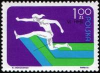 (1975-011) Марка Польша "Бег с барьерами"    6-й Чемпионат Европы по легкой атлетике в помещении, Ка