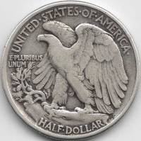 1943 Монета США 50 центов Шагающая Свобода Орлан на скале Серебро Ag 900  VF