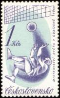 (1966-007) Марка Чехословакия "Мяч у сетки"    Чемпионат мира по волейболу  III Θ