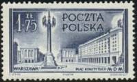 (1953-035) Марка Польша "Площадь Конституции"   Реконструкция Варшавы III Θ