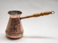 Турка кофеварка медная бльшая Россия Пятигорск Лев Высота 14 см с деревянной ручкой