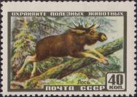 1957-035 Марка СССР Лось   Фауна III Θ