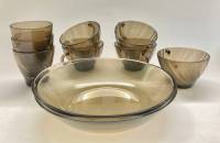 Тарелки глубокие 2 шт + кружки 5 шт + стаканы 3 шт, цветное стекло