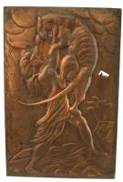 Панно настенное "Витязь и тигр", медь, чеканка, 31х27 см. (сост. на фото)