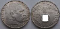 1936a Монета Германия 5 марок Пауль Гинденбург Серебро Ag 900  VF