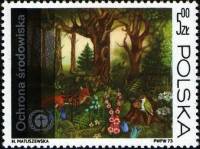 (1973-041) Марка Польша "Лесная Сцена"    Охрана окружающей среды III Θ