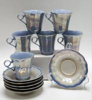 Кофейный сервиз Коростень голубой перламутр 6 пар СССР