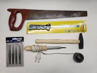 Пила ручная Ножовка Паяльник Молоток Набор пинцетов Рулетка-сантиметр (6 предметов)