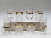 Набор для подачи напитков (стаканы стопки c графином) 4 пары СССР стекло позолота